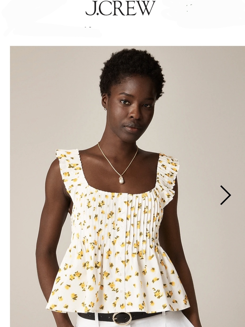 J. Crew White Floral Pleated Peplum Camisole with Yellow Print